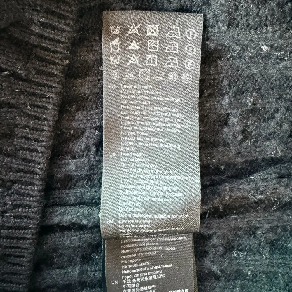 Sandro Contrast Stripe Cable Knit V-Neck Sweater in Navy White & Yellow Size 4 - Picture 12 of 15